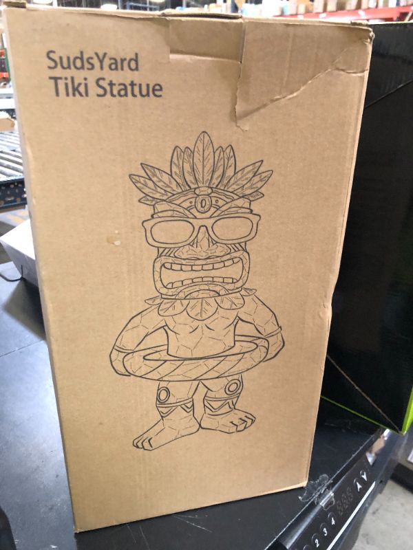 Photo 1 of Solar Tiki Statue with Swim Ring - Tiki Bar Decorations Outdoor Decor, Garden Statue with Solar Light for Patio Porch Poolside Balcony - Yard Art Lawn Ornaments Figurine Gardening Gift for Tiki Lover
