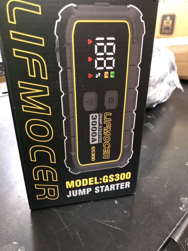 Photo 1 of LIFMOCER GS300 Jump Starter - 3000A Car Battery Jump Starter for Up to 10.0L Gas and 8.0L Diesel Engines, 12V Portable Jump Box with Storage Case USB Quick Charge, and LCD Display