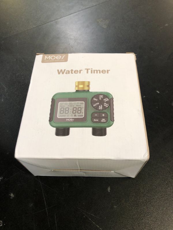 Photo 1 of MOES 2 Outlet Sprinkler Timer, Brass Inlet, Programmable Automatic Irrigation Controller, Rain Delay, Manual Watering, 2 Zone Water Hose Timer for Gardens, Lawns, and Hose Systems