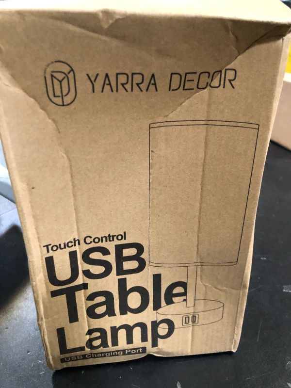 Photo 1 of Yarra-Decor Bedside Lamp with USB Port - Touch Control Table Lamp for Bedroom 3 Way Dimmable Nightstand Lamp with Round White Fabric Shade for Living Room, Dorm, Home Office (LED Bulb Included)