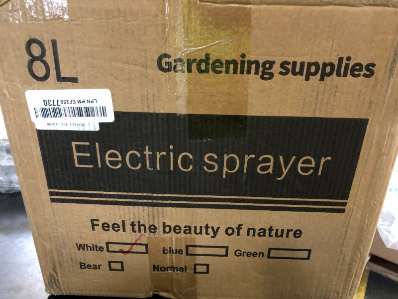 Photo 1 of Battery Powered Sprayer 2 Gallon, 7.4V Powerful Electric Sprayer with 4 Nozzles, Rechargeable Handle with 36.22'' Retractable Wand, Adjustable Shoulder Strap, Weed Sprayers in Lawn Garden Yard (Beige)