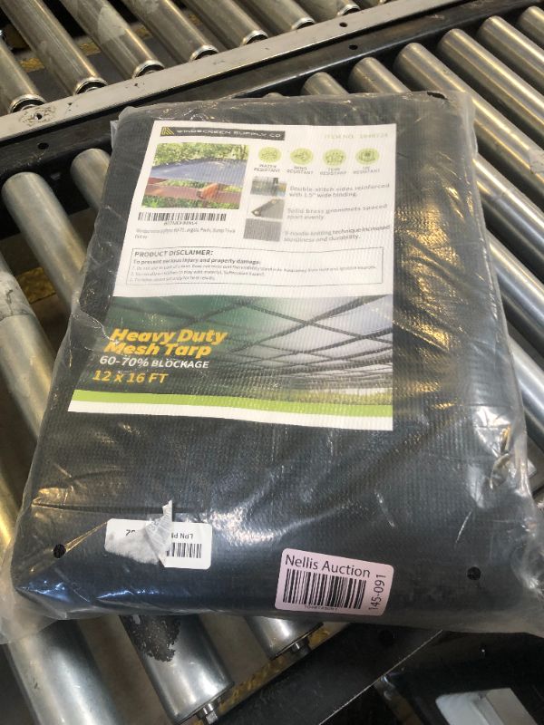 Photo 1 of [Windscreensupplyco] 60-70% 12 FT X 16 FT Mesh Tarp/Shade Cloth 9-Needle Knitted Heavy Duty Black with Grommets for Green House, Garden, pergola, Pools, Dump Truck - MT1216BLKX1