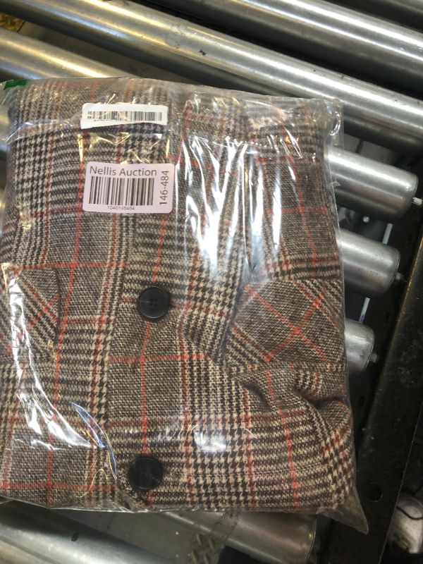 Photo 1 of ELLEVEN Womens Casual Plaid Blazer Lapel Collar Double Button Long Sleeve Boyfriend Blazer Suit Houndstooth Plaid Blazer Jacket Business Work Office Blazer Suits Brown Plaid Large