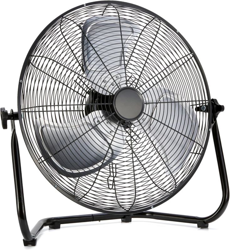Photo 1 of Amazon Basics 18" High Velocity Industrial Fan, Floor Fan, with 3 Speeds, Tilt Head, ETL-Listed Safety Compliance, Metal Housing/Blades, Ideal for Industrial/Commercial Space/Garage/Gym, 100W, Black
