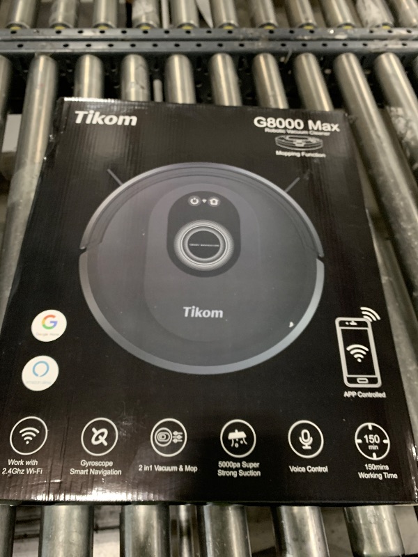 Photo 1 of Tikom Robot Vacuum and Mop Combo, 5000Pa Robotic Vacuum Cleaner, 150 Min Max, App & Remote Control, Ideal for Hard Floor, Carpet, Pet Hair, Self-Charge(G8000 Max)