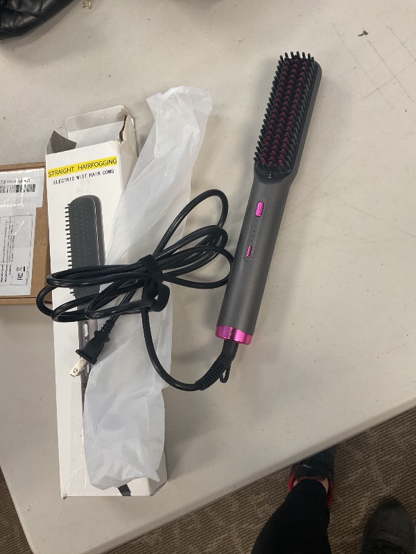 Photo 1 of 2 in 1 Steam Hair Straightener Brush, MSDS Approved 30s Fast Heat-up Electric Portable steam Straightener Brush Hot Comb with 2 Essential Oils, Reduce Frizz, Nourishes Hair, 20Min Auto Shut-Off
