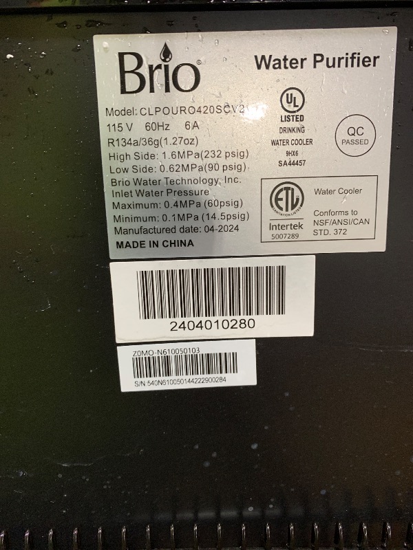 Photo 1 of Brio Commercial Grade Bottleless Ultra Safe Reverse Osmosis Drinking Water Filter Water Cooler Dispenser-3 Temperature Settings Hot, Cold & Room Water - UL Approved – Point of Use