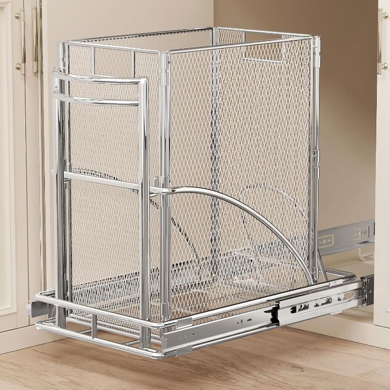 Photo 1 of ANASTA Cabinet Trash Can Pull Out Kit, Heavy Duty Under Sink Garbage Can Pull Out Track + 7 Gal Bin, Under Cabinet Slide Out Organizer, Trash Can Drawer Slide for Counter