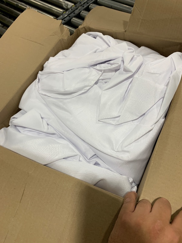 Photo 1 of Fitable 6 Pack White Round Tablecloths - 120 Inches in Diameter - Stain Resistant and Washable Table Clothes, Polyester Fabric Table Covers for Wedding, Party, Banquet, Formal Events