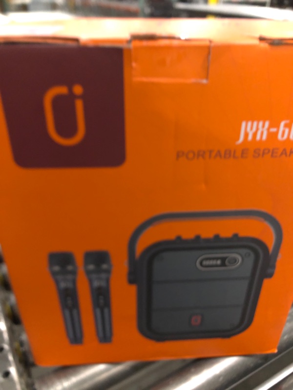 Photo 1 of JYX Karaoke Machine with 2 Wireless Microphones, Portable Bluetooth Speaker PA System with Shoulder Strap, Subwoofer Support TWS, USB, Radio, AUX, REC, Bass&Treble for Home Party/Meeting/Adults/Kids
