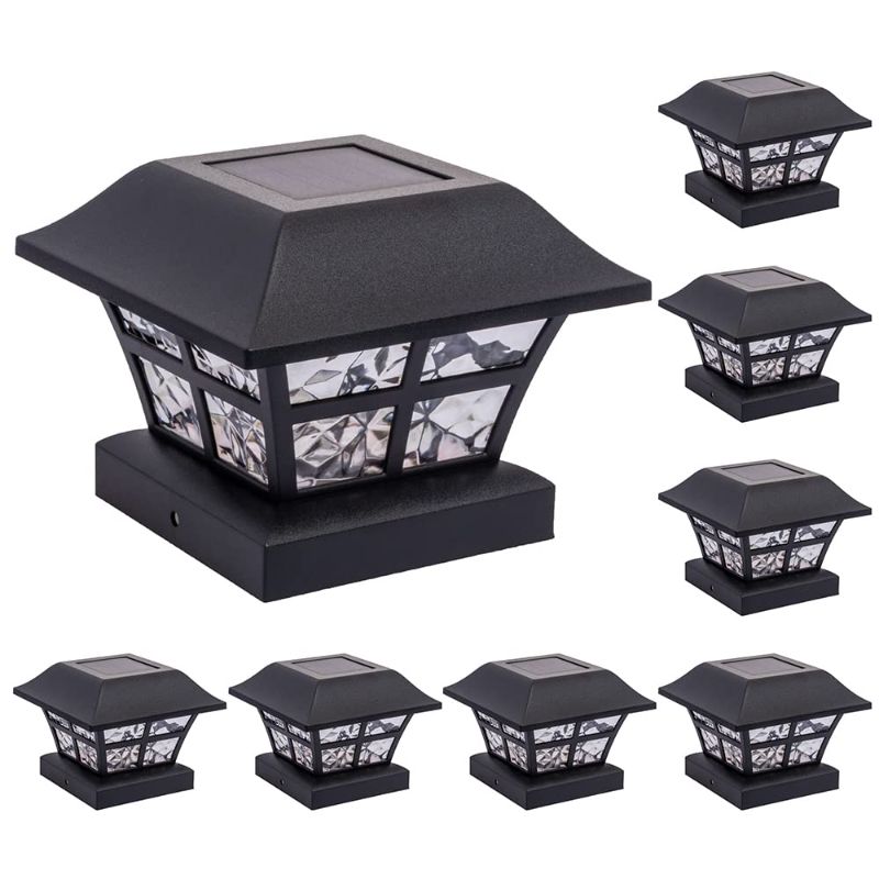 Photo 1 of GreenLighting Evolve Black Solar Post Cap Lights - 4x4 Post Caps - Solar Post Lights fit 4x4 5x5 Vinyl/PVC (Black, 8 Pack)