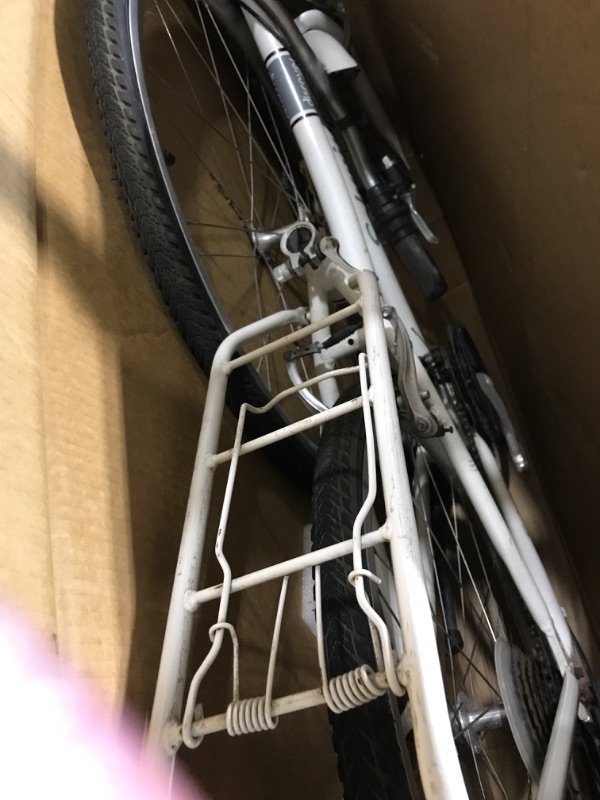 Photo 1 of Schwinn Discover Adult Hybrid Bike for Men and Women, 700c Wheels, 21-Speeds, 17-Inch Aluminum Step-Through Frame, Front and Rear Fenders, Rear Cargo Rack, White