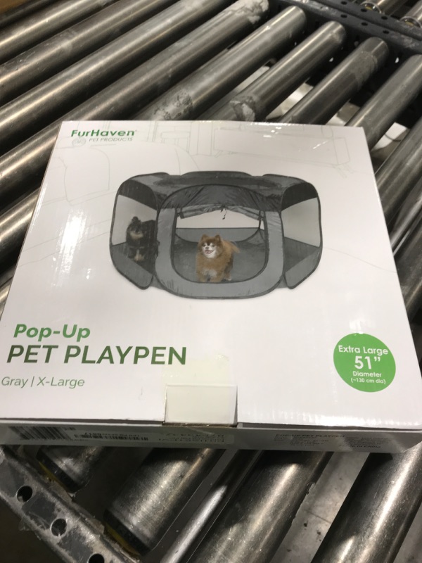 Photo 1 of Furhaven Portable Dog Playpen Cat Tent, Pet playground/kennel foldable indoor outdoor zippered puppy crate - Gray, Extra Large