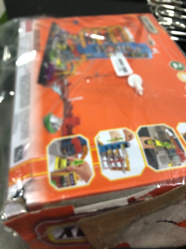 Photo 1 of Matchbox Toy Vehicles & Playset, Transportation Center with 5 Levels, Kid- & Car-Activated Features, 1:64 Scale Taxi, Boat & Helicopter & Food Vendor