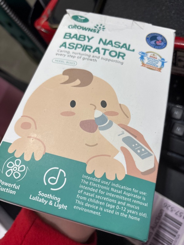Photo 1 of GROWNSY Nasal Aspirator for Baby, Electric Nose Aspirator for Toddler, Baby Nose Sucker, Automatic Nose Cleaner with 3 Silicone Tips, Adjustable Suctions, Music and Light Soothing Function (Green)