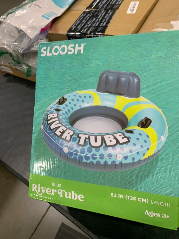 Photo 1 of SLOOSH Inflatable River Tubes Float - Heavy Duty Pool Tube Floats for Adults Floating, Lake Floaties River Run Sports Fun, Large Raft Water Lounger with Cup Holders Mesh Bottom (53 inches, Blue)