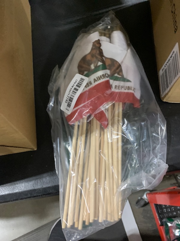 Photo 1 of PLAIEI New California Republic State Handheld Stick Flag 4x6 inches 12 Pack Small Mini Calif Cali CA Two Head Bear Flag On Speartip Wooden Stick For Patriotic California Themed Festival Events Party Decoration