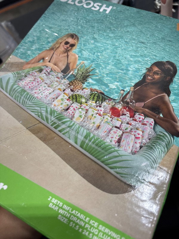 Photo 1 of Sloosh 2-Pack Inflatable Serving Bars Cooler - Leaf Pattern Inflatable Cooler Ice Buffet Salad Serving Trays with Drain Plug, Food Drink Cooler for Indoor Outdoor Summer Picnic Pool Beach Luau Party