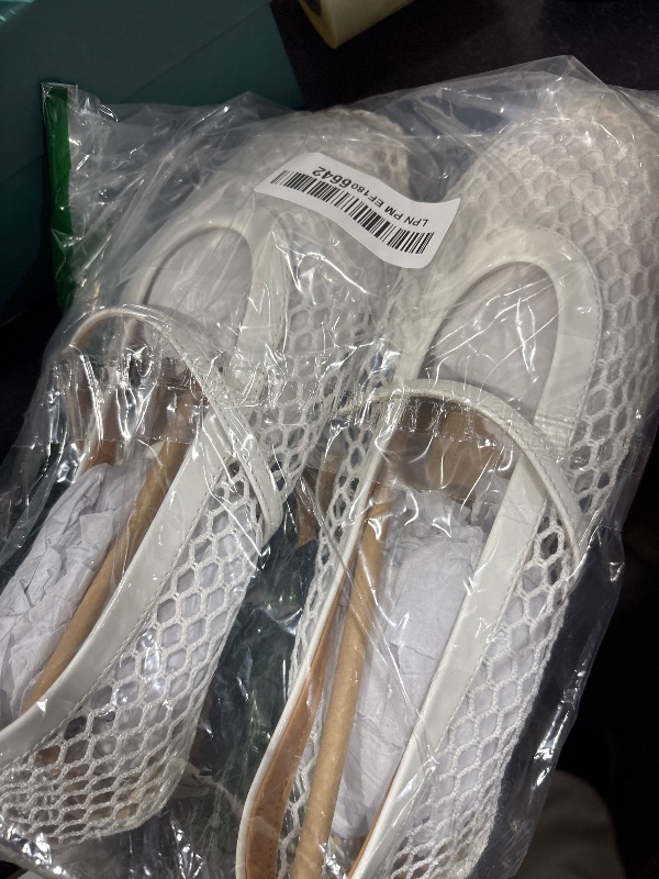 Photo 1 of Rihero Mesh Ballet Flats for Women Buckle Strap Comfortable Fishnet Ballerina Flats Casual Work White Flats Shoes Size 8