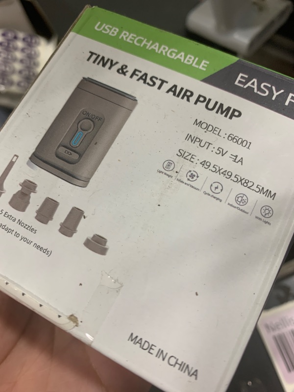 Photo 1 of Electric Air Pump for Inflatables, Portable Mini Vacuum Pump with 5 Nozzles and 3 Camping Light for Sleep Pads, Blow Up Pool Raft Bed Boat Toys, Vacuum Bags, Yoga Exercise Ball, Swimming Rings?Brown?