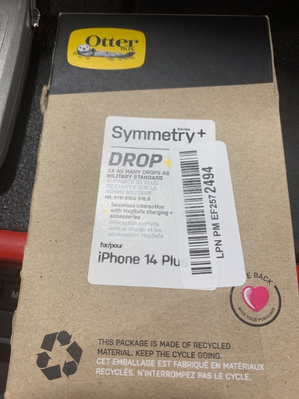 Photo 1 of OtterBox iPhone 14 Plus Symmetry Series+ Case - STARDUST (Clear/Glitter), ultra-sleek, snaps to MagSafe, raised edges protect camera & screen