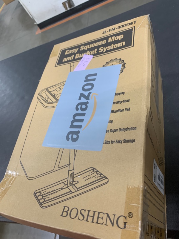 Photo 1 of BOSHENG Mop and Bucket with Wringer Set, Hands Free Flat Floor Mop and Bucket, 3 Washable Microfiber Pads Included, Wet and Dry Use, Home Floor Cleaning System for All Floor Types and Windows