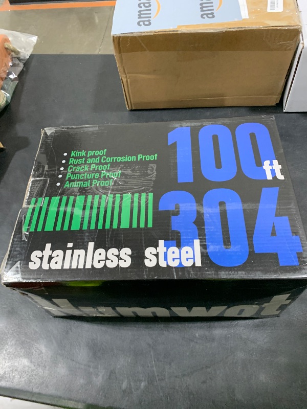 Photo 1 of Numwot 100FT 5/8'' Garden Hose, 304 Stainless Steel Water Hose, Flexible with a 10-Mode Nozzle Sprayer, No Kink, Lightweight, Puncture Proof Metal Hose, Ideal for Yard, Lawn, Outdoor