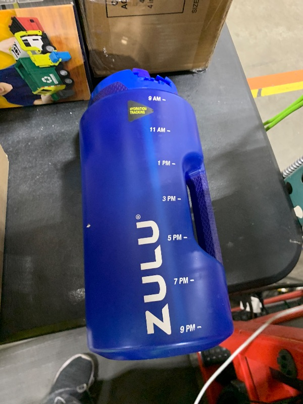 Photo 1 of Zulu Goals Gallon 128oz Large Water Bottle Jug with Time Marker & Handle for All Day Hydration | Silicone Soft Straw with Locking Leak-Proof Lid | For Gym, Camping, Workout, and Outdoors | Royal Blue