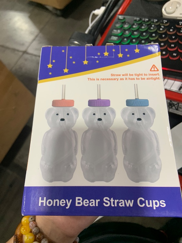 Photo 1 of Honey Bear Straw Cups, Juice Bear Bottle Drinking Cup Long Straws with 4 Flexible Straws & Cleaning Tools, 8-Ounce Therapy Sippy Bottles for Speech and Feeding Training, Food-Grade & BPA Free 2 Pack