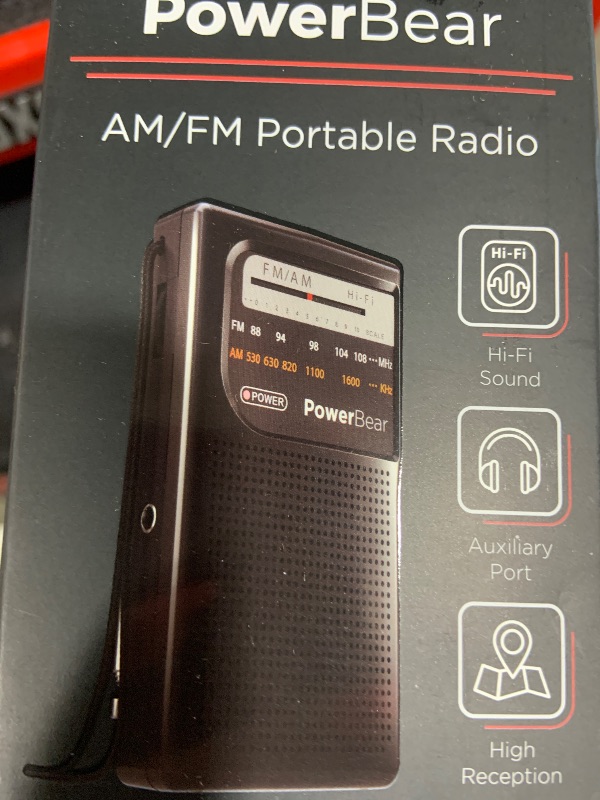 Photo 1 of PowerBear Portable Radio | AM/FM, 2AA Battery Operated with Long Range Reception for Indoor, Outdoor & Emergency Use | Radio with Speaker & Headphone Jack (Black)