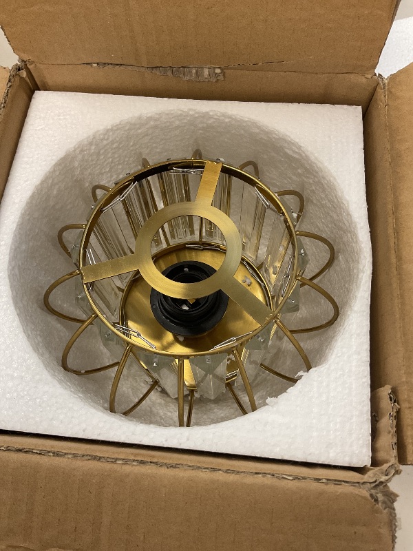 Photo 1 of YYJLX Crystal Semi Flush Mount Ceiling Light Fixture E26 Mini Antique Gold Chandelier Small Ceiling Lamp for Entryway Bedroom Bathroom Hallway Closet Foyer