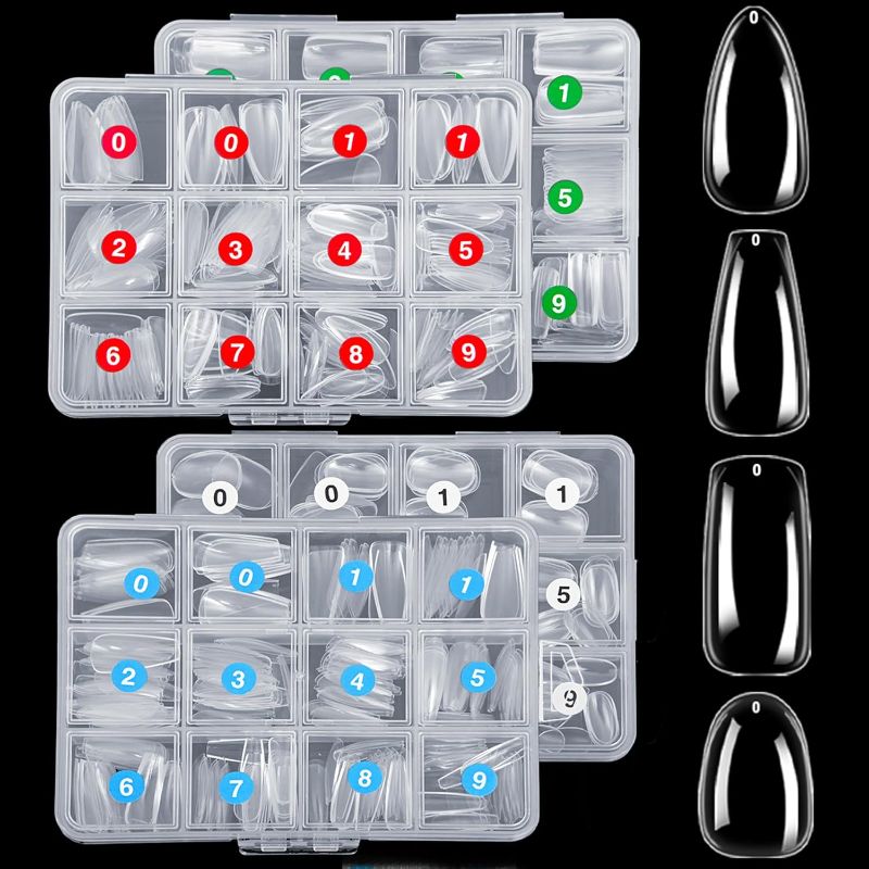 Photo 1 of ELLEWIN 1000PCS Nail Tips Clear False Nails Full Cover for Acrylic Nails Kit 10 Sizes 4 Shapes Long Almond Square Coffin Oval Pre-Shape for Salon Home DIY Gifts
