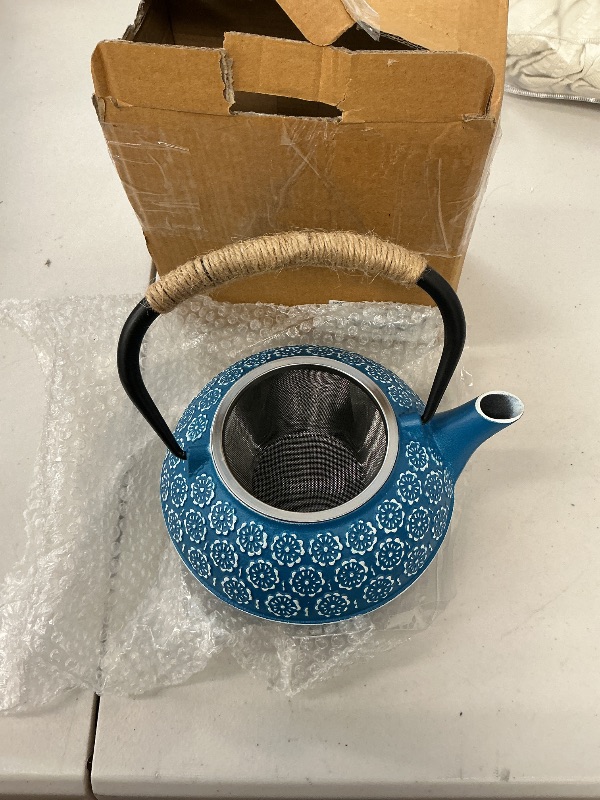 Photo 1 of Sotya Cast Iron Teapot, 30oz/900ml Japanese Tetsubin Tea Pot with Infuser for Loose Leaf and Tea Bags, Tea Kettle Coated with Enameled Interior for Stove Top, Dark Blue