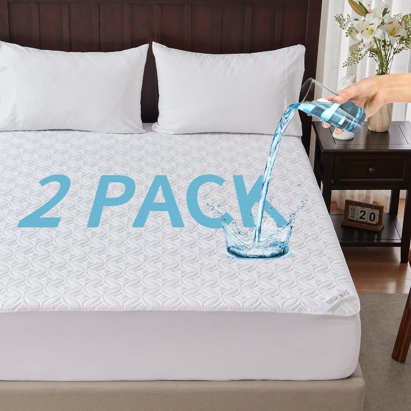 Photo 1 of BEDLORE 2 Pack Waterproof Mattress Protector, Twin Size Mattress Pad with Deep Pocket 6"-15" Depth, Soft Breathable Bed Mattress Cover for Bedroom, College Dorm (White)
