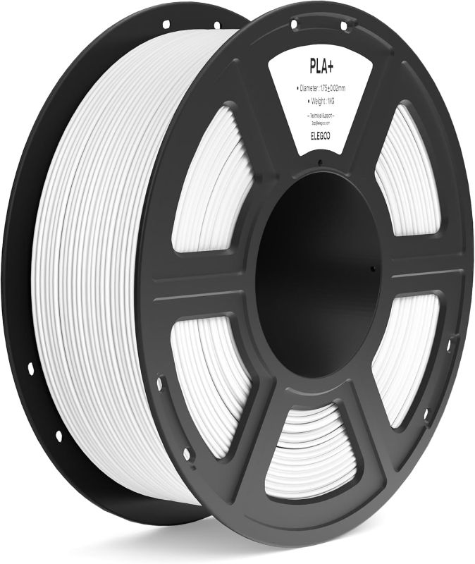 Photo 1 of ELEGOO PLA+ Filament 1.75mm White 1KG, High Toughness PLA Plus 3D Printer Filament Dimensional Accuracy +/- 0.02mm, 1kg Spool(2.2lbs) for Most FDM 3D Printers
