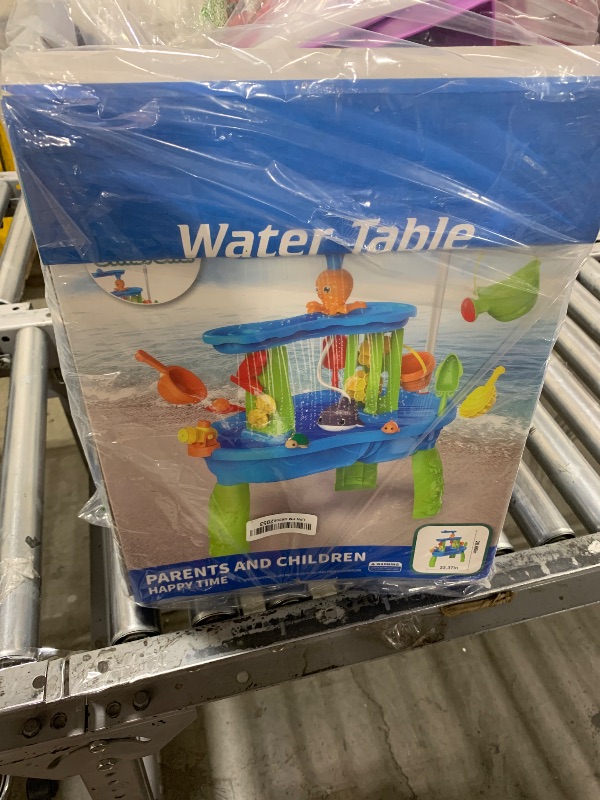 Photo 1 of BELLOCHIDDO Water and Sand Table with Water Pumb & Umbrella - Summer Toys 3-Tier Kids Water Play Table, Outdoor Beach Toys with Cute Accessories