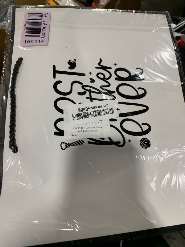 Photo 1 of JWSCYSY 12.6" White and Metallic Black Gift Bag with Card and Tissue Paper, Gift ideas for Brother or Friend Birthday (Best Brother)