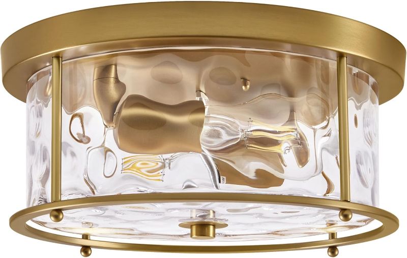 Photo 1 of LamQee Flush Mount Ceiling Light with Clear Hammered Glass, Industrial 2-Lights Farmhouse Close to Ceiling Light Fixtures Round Low Profile Lights for Kitchen Hallway Foyer Entrance Bedroom Gold
