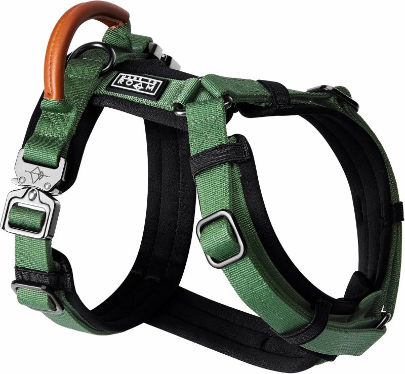 Photo 1 of MADE TO ROAM Premium Explorer Harness - Y-Shaped Dog Harness with Adjustable Durable Nylon, Soft Padding, Metal Buckles and Leather Handle for Small, Medium, Large Dogs (Oregon Haze, Size 6)
