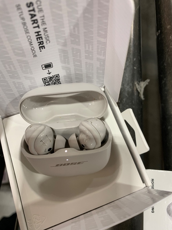 Photo 1 of Bose QuietComfort Ultra Bluetooth Earbuds, Wireless Earbuds with Spatial Audio and World-Class Active Noise Cancellation, Deep Bass, Up to 6 Hours of Playtime, White Smoke