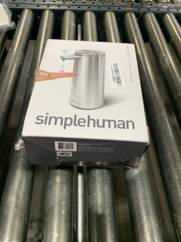 Photo 1 of simplehuman 9 oz. Touch-Free Rechargeable Sensor Liquid Soap Pump Dispenser, Brushed Stainless Steel