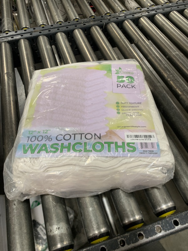 Photo 1 of GREEN LIFESTYLE Bulk Washcloths 12x12 50 Pack - Face Towel, Wash Clothes for Body and Face - 100% Pure Cotton Wash Cloths for Your Body (White)