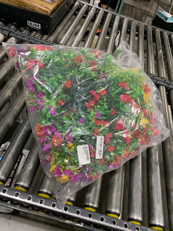 Photo 1 of HyeFlora Artificial Faux Hanging Plants Flowers Basket for Summer Outdoor Outside Decoration, Fake Silk UV Sun Resistant Look Real Colorful Daisy Eucalyptus for Porch Home Patio Balcony Yard