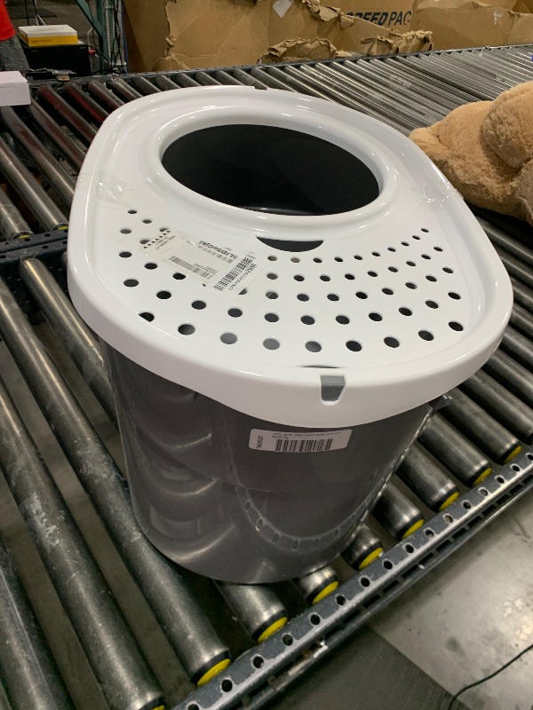Photo 1 of IRIS USA Top Entry Cat Litter Box, Large Enclosed with Litter Catching Lid and Scoop, Dog Proof, Cat Litter Box, Gray/White