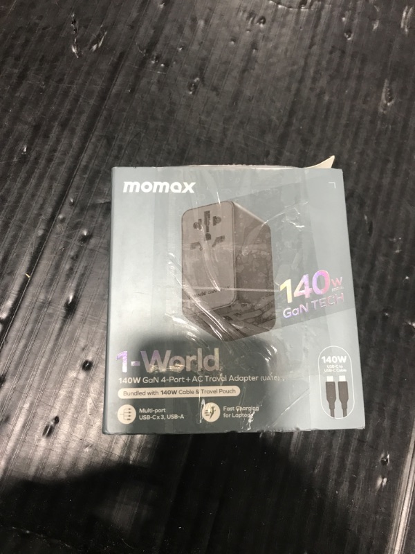 Photo 1 of MOMAX 140W Universal Travel Adapter, GaN Technology, EU/UK/AUS/US/JP Worldwide, Fast Charging for iPhone, MacBook pro, Vision Pro, Charging Cable Included