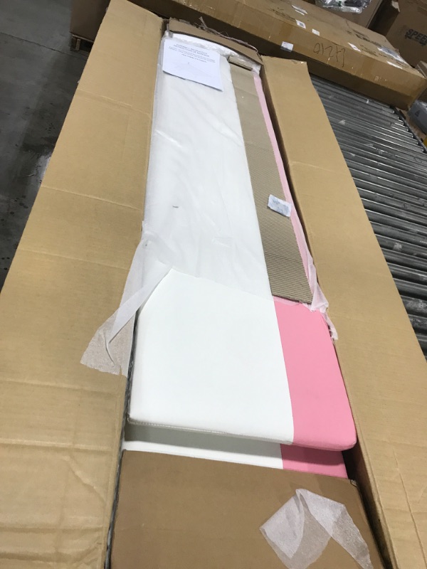 Photo 1 of Merax Queen Size Upholstered Kids Daybed Frame with Fence and Stairs, Wood Bed for Living Room, Floor Bed, White+Pink
