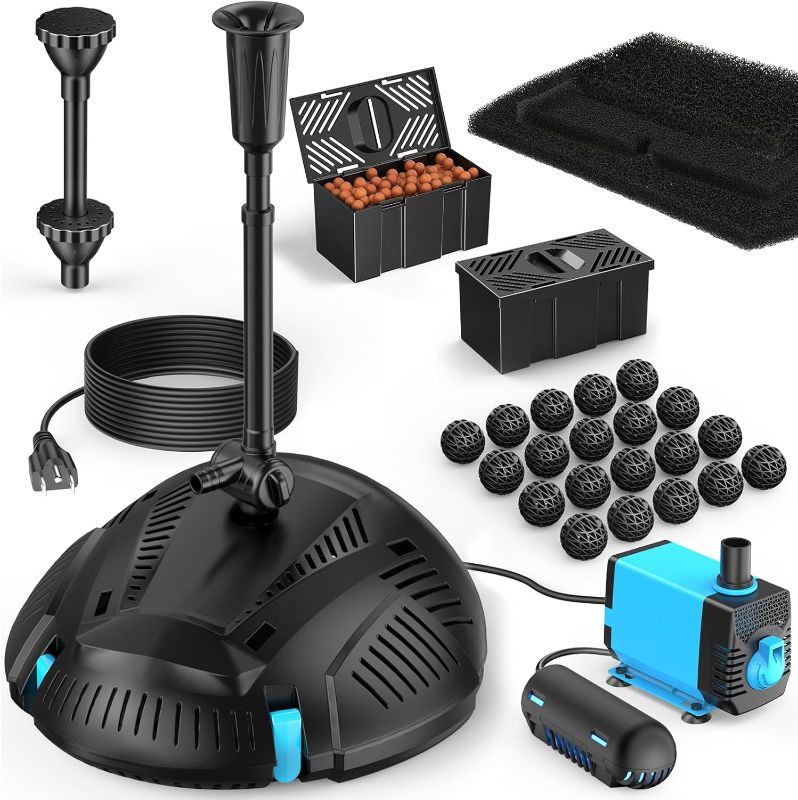 Photo 1 of POPOSOAP Pond Filter with Pump Fountain Kits Built-in UV Clarifier, 660GPH/40W Pond Filters for Outdoor Ponds Clearing, Garden Fish Tank, Aquarium, and Add Water Features
