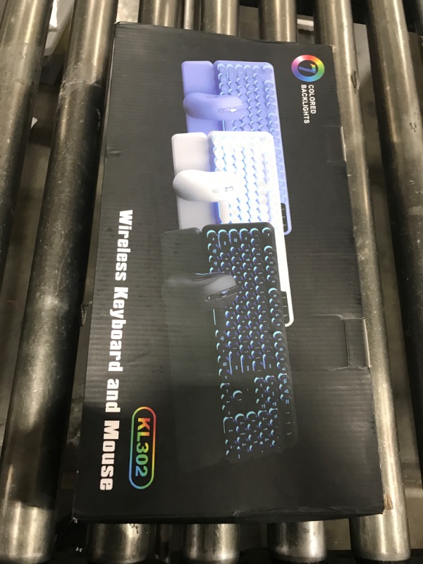 Photo 1 of Wireless Keyboard and Mouse Backlit - Typewriter Keyboard with Retro Round Keycaps, Detachable Wrist Rest, Light Up Letters, 2.4G Rechargeable Combo for Mac, Windows, PC, Laptop, Trueque (White)