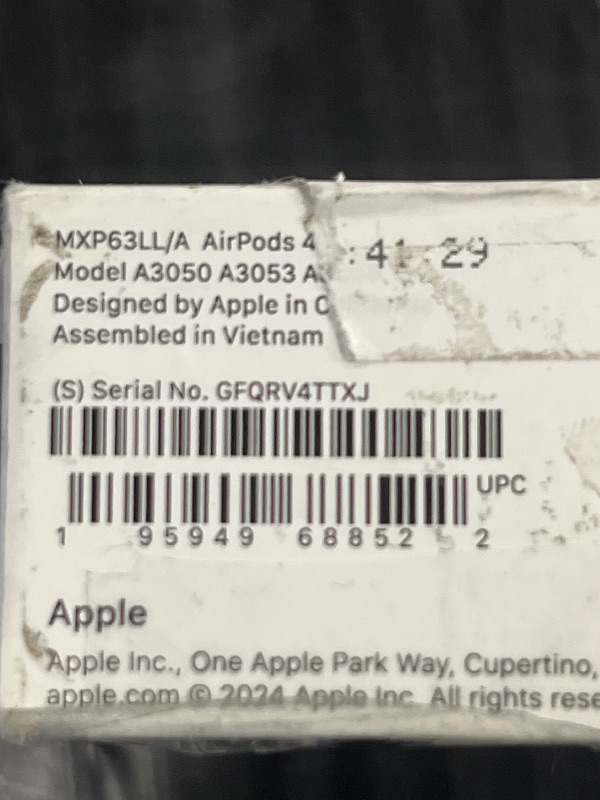 Photo 1 of Apple AirPods 4 Wireless Earbuds, Bluetooth Headphones, Personalized Spatial Audio, Sweat and Water Resistant, USB-C Charging Case, H2 Chip, Up to 30 Hours of Battery Life, Effortless Setup for iPhone