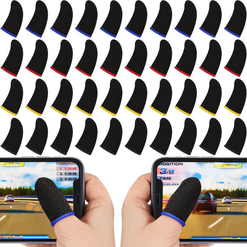Photo 1 of  Finger Sleeve for Gaming Anti Sweat Game Controller Thumb Sleeve Breathable Finger Covers Touchscreen Gaming Gloves for Mobile Phone Game, 4 Designs(Colorful)